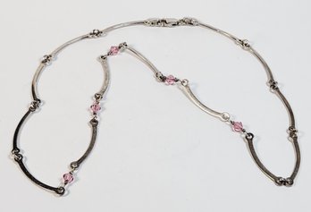 UNIQUE Link Sterling Silver Pink Stone Necklace