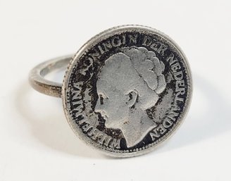 Vintage Queen Wilhelmina Koningin Der Netherlands  Silver Inauguration Coin RING