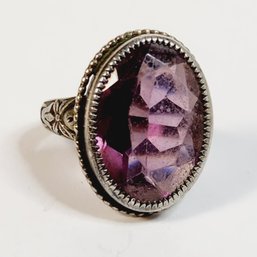 Vintage Small Sterling Silver AMETHYST Victorian Design Ring