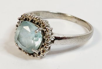 Vintage Sterling Silver Aqua Marine Blue Stone Ring