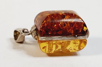 Super....2 Sided Light And Dark AMBER Sterling Silver Pendant