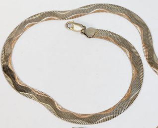 Vintage Flat Herringbone 2 Tone  Italian Sterling Silver Necklace(snake Design)