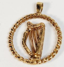 9k Yellow Gold Rope Circle Irish Harp Pendant (made In England)