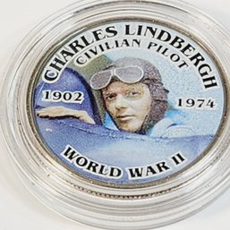 Colorized Kennedy Half Dollar  - Charles Lindbergh Civilian Pilot World War II