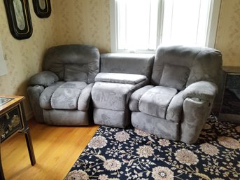 Great Man Cave Gray Reclining Sofa Chairs With Arm Rest Cooler & Cup Holders- 9 Ft Long - 3 Sections