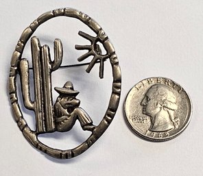 Vintage Sterling Silver Mexican SIESTA Pin..Man Shading Himself Under A CACTUS From The HOT SUN!!