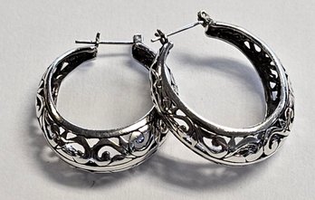 Vintage Sterling Silver SCROLL Filigree HOOP Earrings....Great SOLID Hoops For Everyday!!!