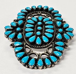 Vintage Sterling Silver STUNNING Turquoise CLUSTER NATIVE AMERICAN Pin/Pendant..DO NOT MISS THIS ONE!