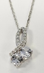 Vintage Sterling Silver Cubic Zirconia TWO STONE BYPASS Style Necklace..18' Chain  GREAT FOR MOM!!!