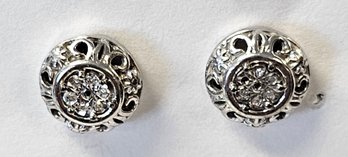 Vintage Sterling Silver DIAMOND Cluster FILIGREE Earrings