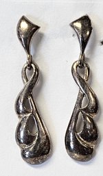 Vintage Sterling Silver FREEFORM Dangle Earrings With A Beautiful PATINA!!!  Solid Casted Construction!!