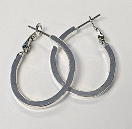 Vintage Silver Tone OVAL Hoops With SAFETY Hinge Deplotment Back!!