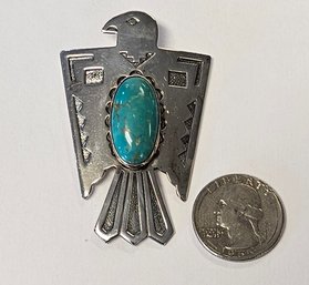 Vintage Sterling Silver SIGNED Hand Crafted NATIVE AMERICAN Navajo THUNDERBIRD Bolo With TURQUOISE