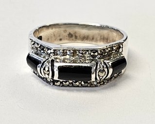 Vintage Sterling Silver MARCASITE And ONYX Band..So ELEGANT!!  SIZE 9 ** PLEASE READ DESCRIPTION**