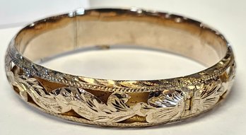 Vintage DIAMOND CUT Bangle With Cutout DESIGN..UNKNOWN METAL..Stamped 14K, But Does't TEST