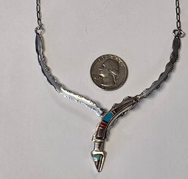 Vintage Sterling Silver NATIVE AMERICAN Signed Collar Necklace With TURQUOISE And CARNELIAN