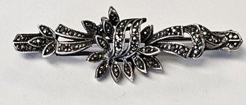 Vintage Sterling Silver Marcasite COLLAR Bar Starburst Brooch/Pin