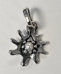 Vintage Sterling Silver SUN Pendant With PEARL Center