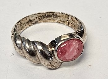 Vintage Sterling Silver Pink Cabochon Stone Ring With Shrimp Design Band  SIZE 6