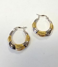 Vintage Sterling Silver HOOPS With 14K Yellow Gold Plating