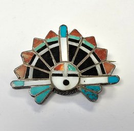 Vintage ZUNI SUNFACE Multi Stone Channel INLAY Silver Pin