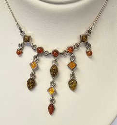 Vintage Sterling Silver Multi Color AMBER WATERFALL Dangle Necklace 17 Inches