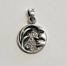 Vintage Sterling Silver Small MAN IN THE MOON And STAR Pendant