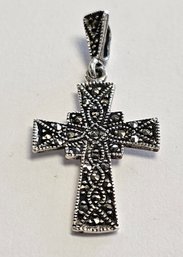 Vintage Sterling Silver Marcasite Cross Pendant