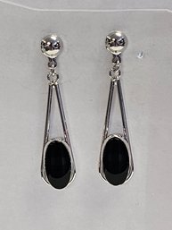 Vintage Sterling Silver And ONYX Dangle Earrings