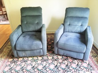 Very Comfortable Blue Plush Reclining Rocking Lounge Chairs By Handy Living