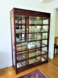 Very Nice Ming Style Oriental Rosewood & Glass Lighted Curio Display Cabinet