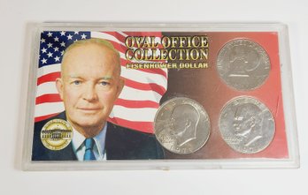 1971, 1978 & 1976 Eisenhower Dollar Coins In Case With Info / History