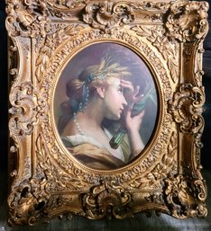 Vintage Woman In Ornate Very Heavy Gilded Wood Frame (Painting Is A Reproduction)