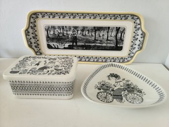 Two Ceramic Trays And A Box