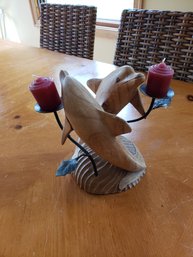 Wood Dolphin Candle Holder