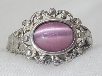 Vintage Sterling Silver Size 7.5 Pink Cats Eye Ring ~ 3.60 Grams