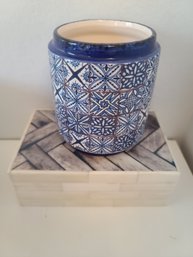 Tozai Inlaid Bone Box With Vintage Ceramic Container