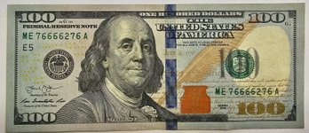 $100.00 BILL AWESDOME SERIEL # ME 76666276 A GREAT SHAPE