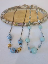 Abalone Border On This Silver Plate And Two Vintagw Necklaces