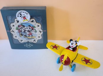 Mickey Mouse Airplane Toy And Lenox Ornament