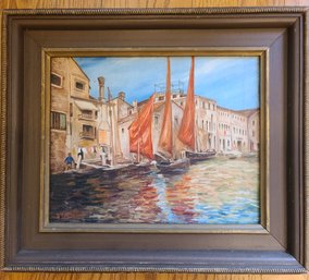 Vintage Oil Painting Of Venice Canals, Signed Possibly A. Tredas?