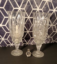 Cut Glass Candle Holders.   Tall, Impressive And 2 Piece. -     -       -          -           - Loc:GS4