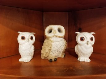 Owls Figurines - Resin & Porcelain Salt & Pepper Pair