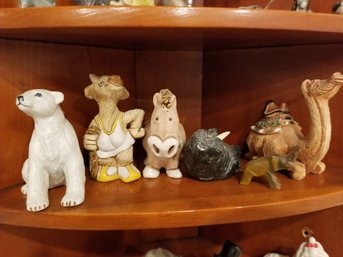 Cute Assortment Of Animal Figurines - Alabaster, Stone, Wood, Resin, Porcelain Including Wolf Original