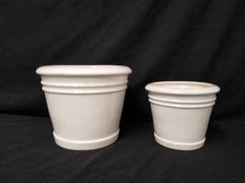 Pair Of Restoration Hardware Cream Colored Ceramic Planters