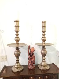 Large Etched Brass Pillar Candle Candlesticks Holders