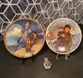 Knowles Norman Rockwell Limited Edition Plates With Stands. -        -       -    - - - -- Loc:GS1