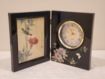 Vintage Miyabi Japan Quartz Battery Operated Black Lacquer Portrait Clock