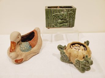 Three Asian Themed Small Pottery Planters