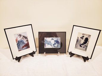 Three Domestic & Big Cat Signed & Numbered Asian Watercolor Artist Prints - Same Artist